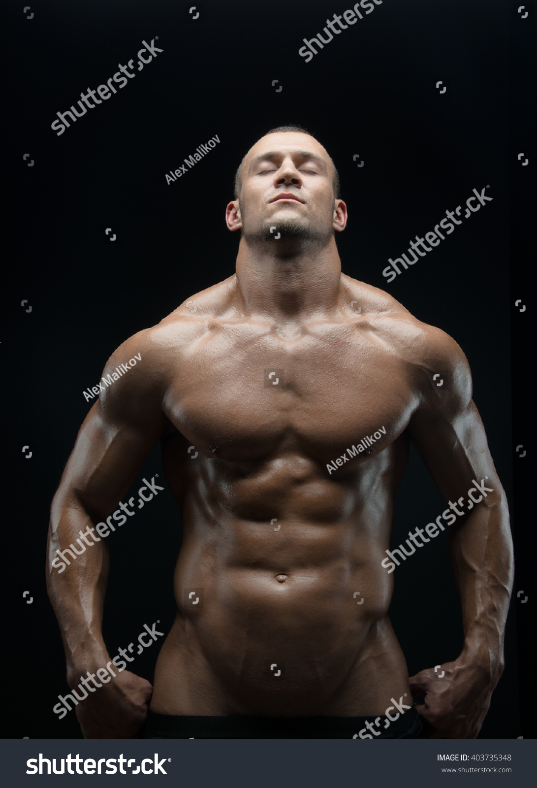 Bodybuilder Strip Theme Beautiful Pumped Muscles Stock Photo 403735348