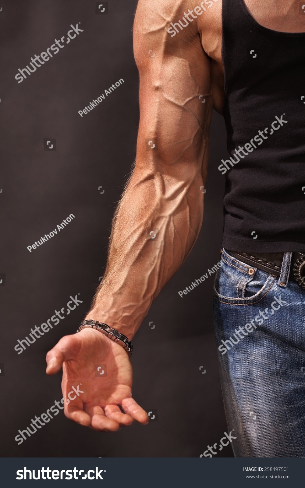 Bodybuilders Hand Arm Veins Protruding Under Stock Photo 258497501