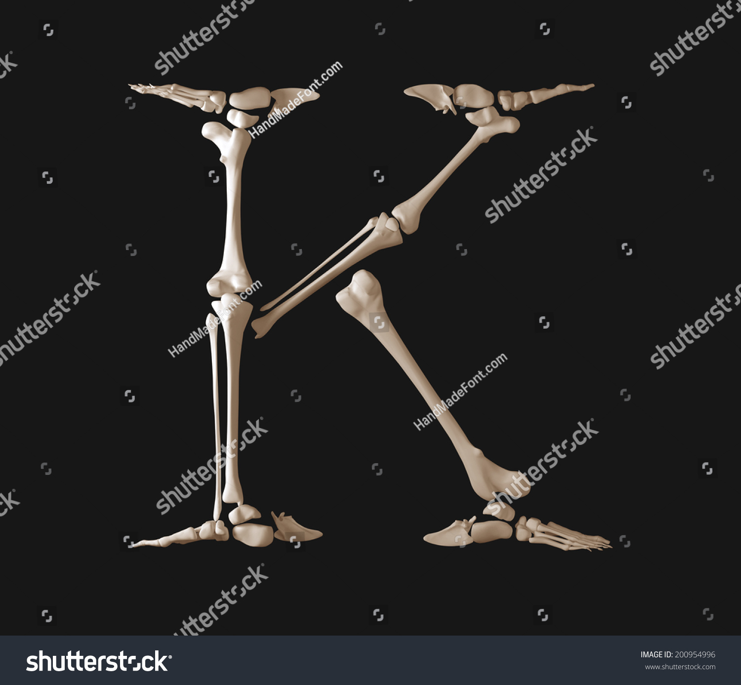 Bone Font Letter K. Skeleton Alphabet Isolated On Black Background ...