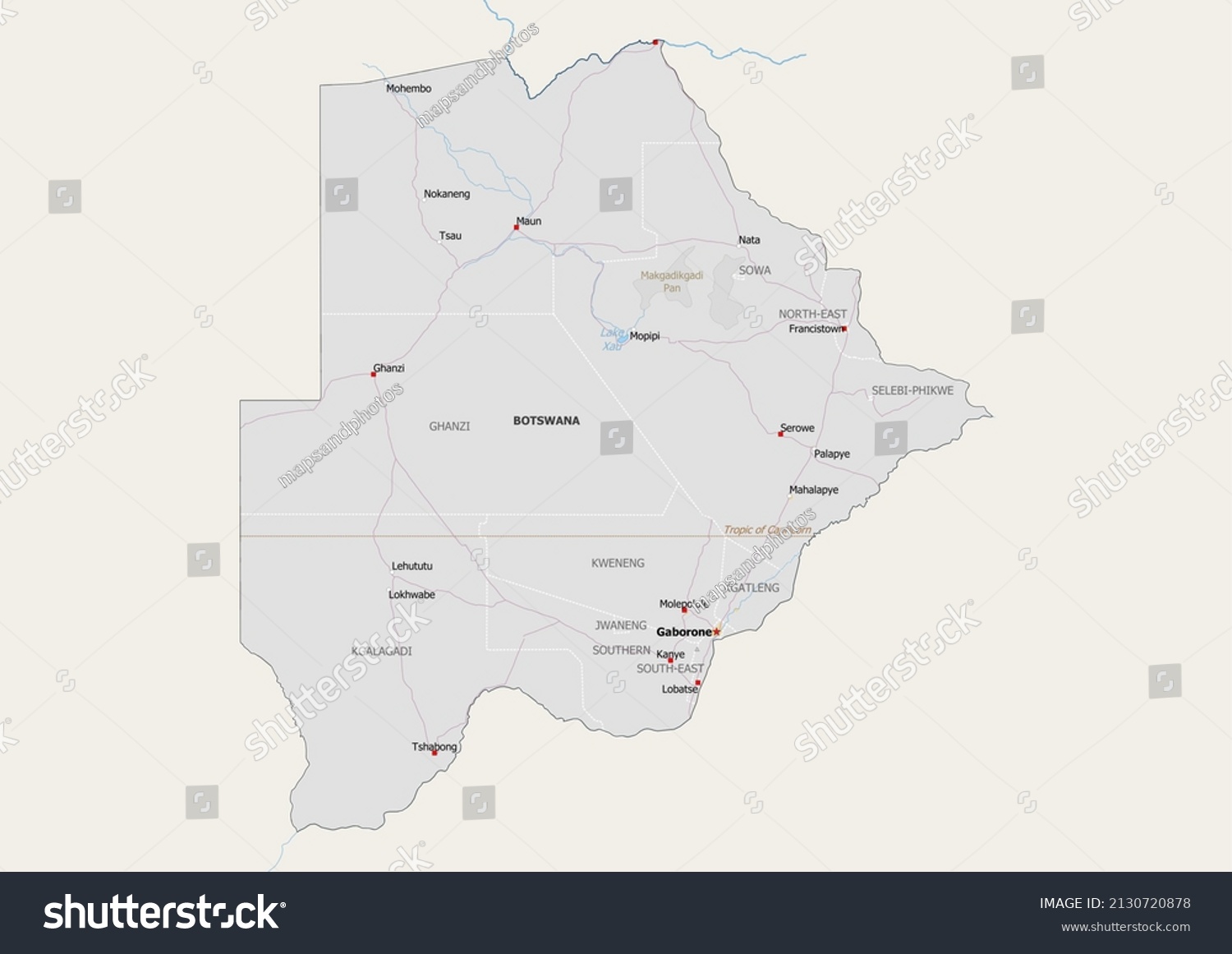 Botswana Political Map Capital National Borders Stock Illustration