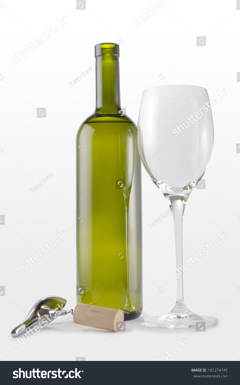 Bottle Of White Wine With Glass And Cork Including Clipping Path Stock