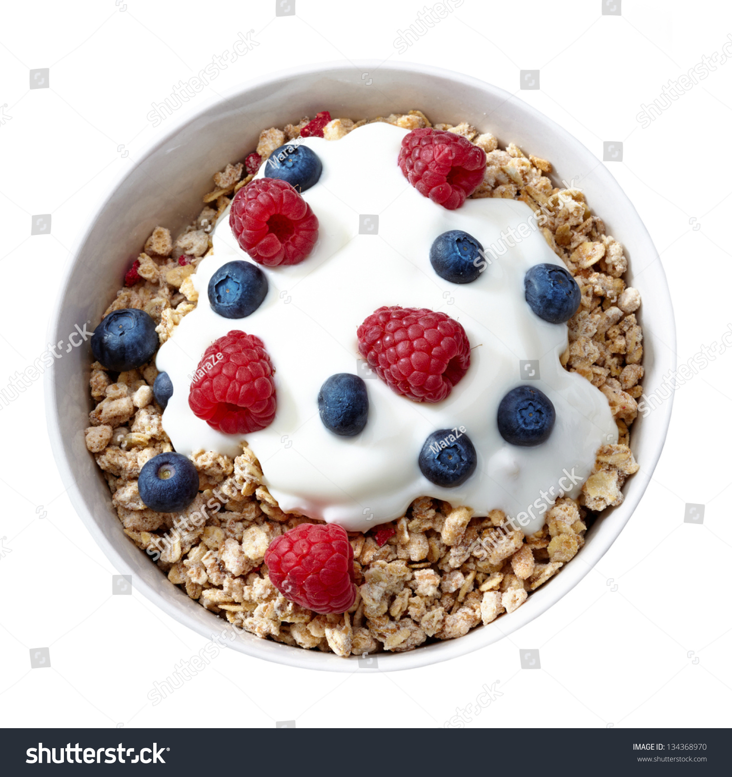 Bowl Of Muesli And Yogurt With Fresh Berries Stock Photo 134368970