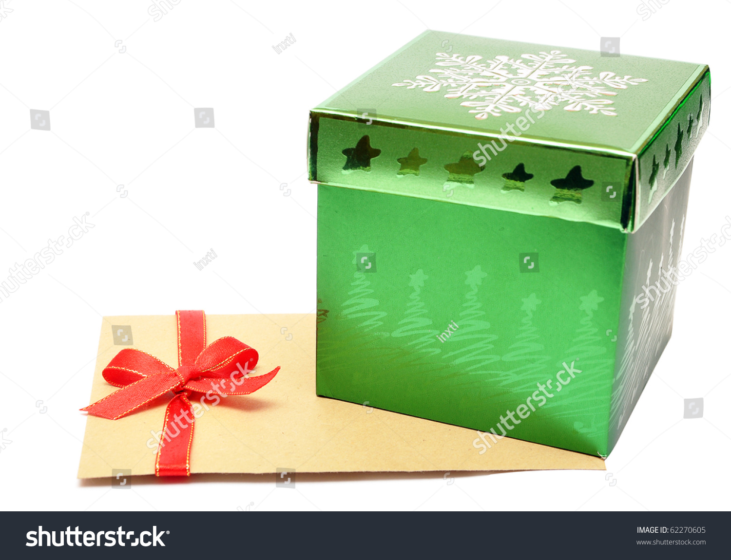 Box For Gifts And Envelop At Christmas On A White Background Stock