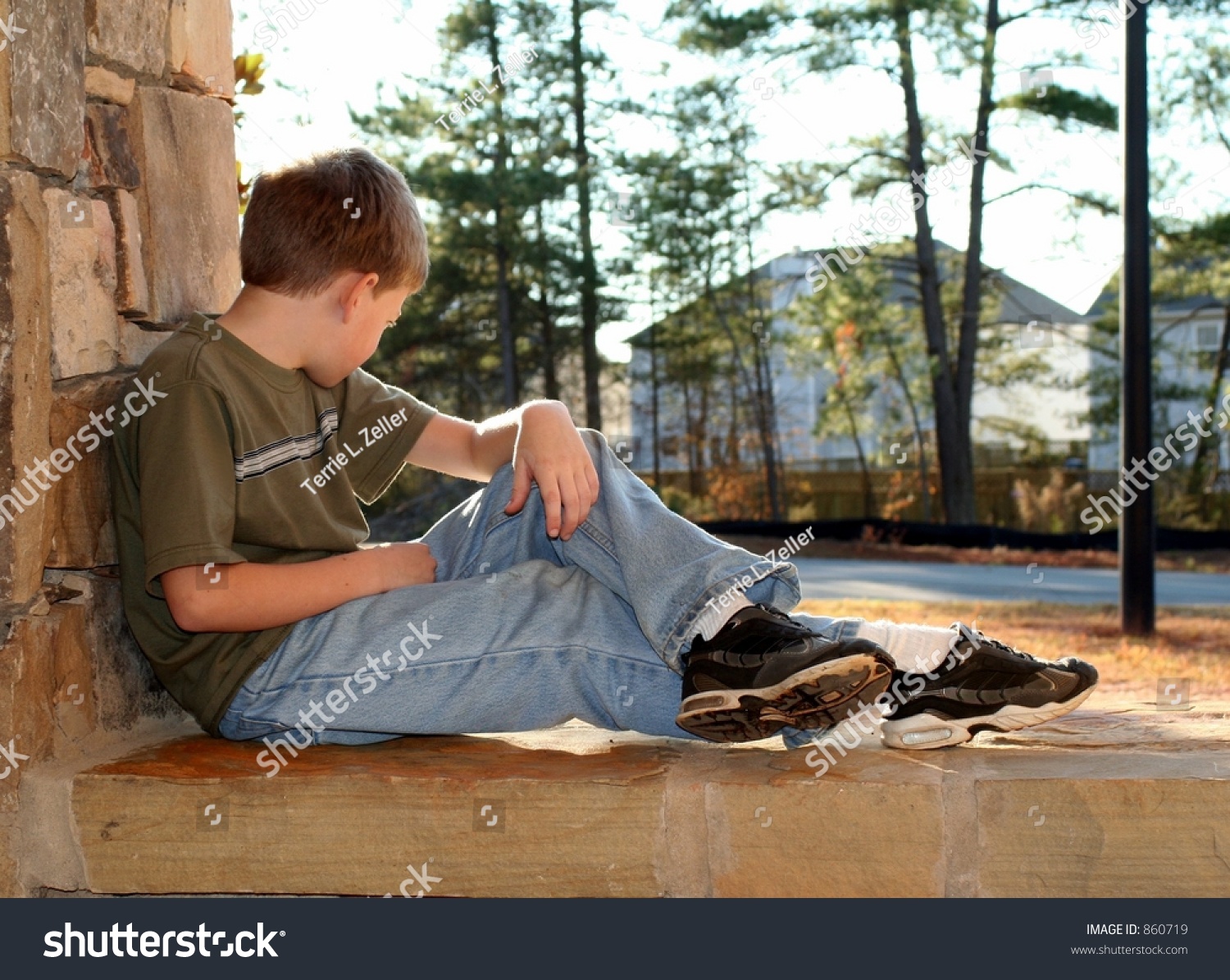 Cute Teen Boy Leaning Against Cement Stock Photo 64119688 