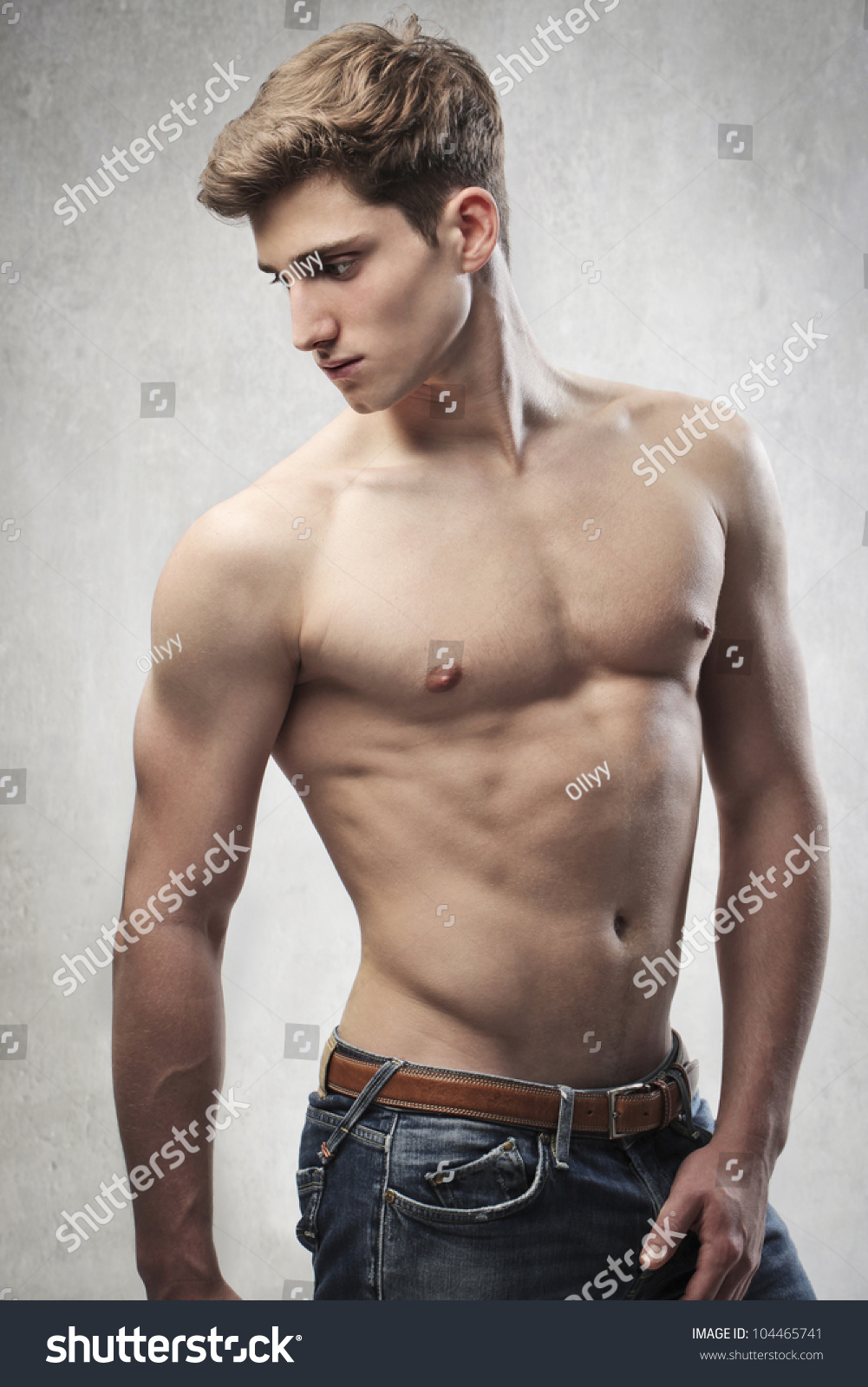 Young Handsome Muscular Man Bare Chested Stock Photo 