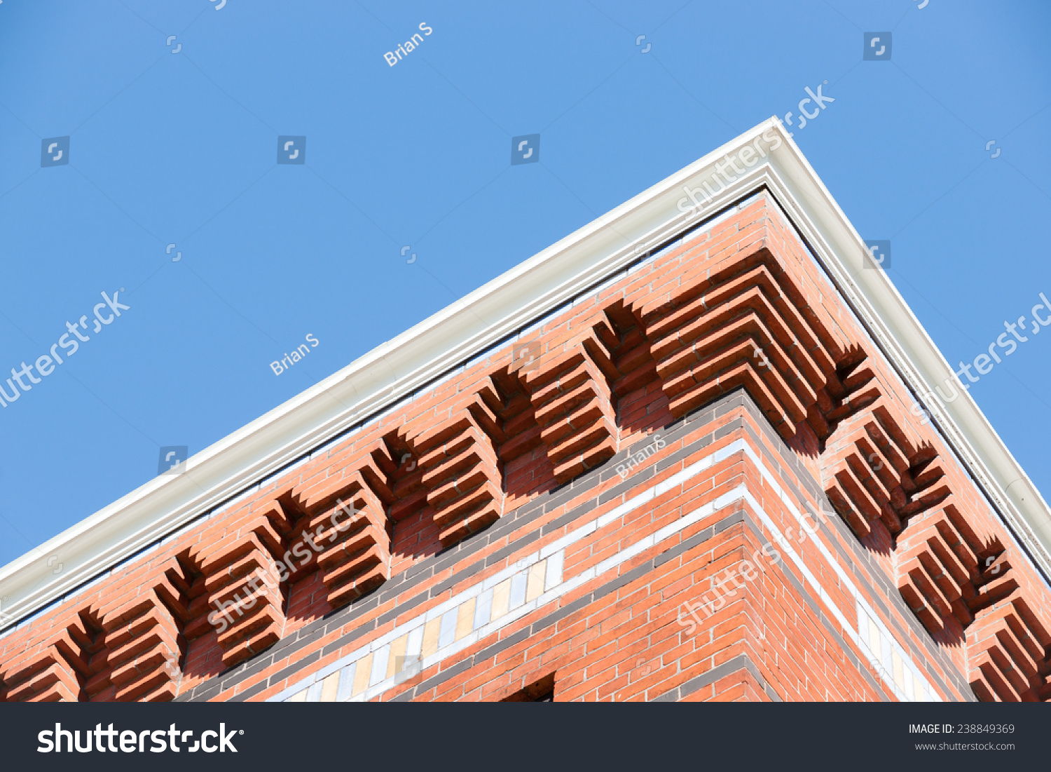 Brick Architectural Detail Exterior Wall Under Roof Line Stock Photo