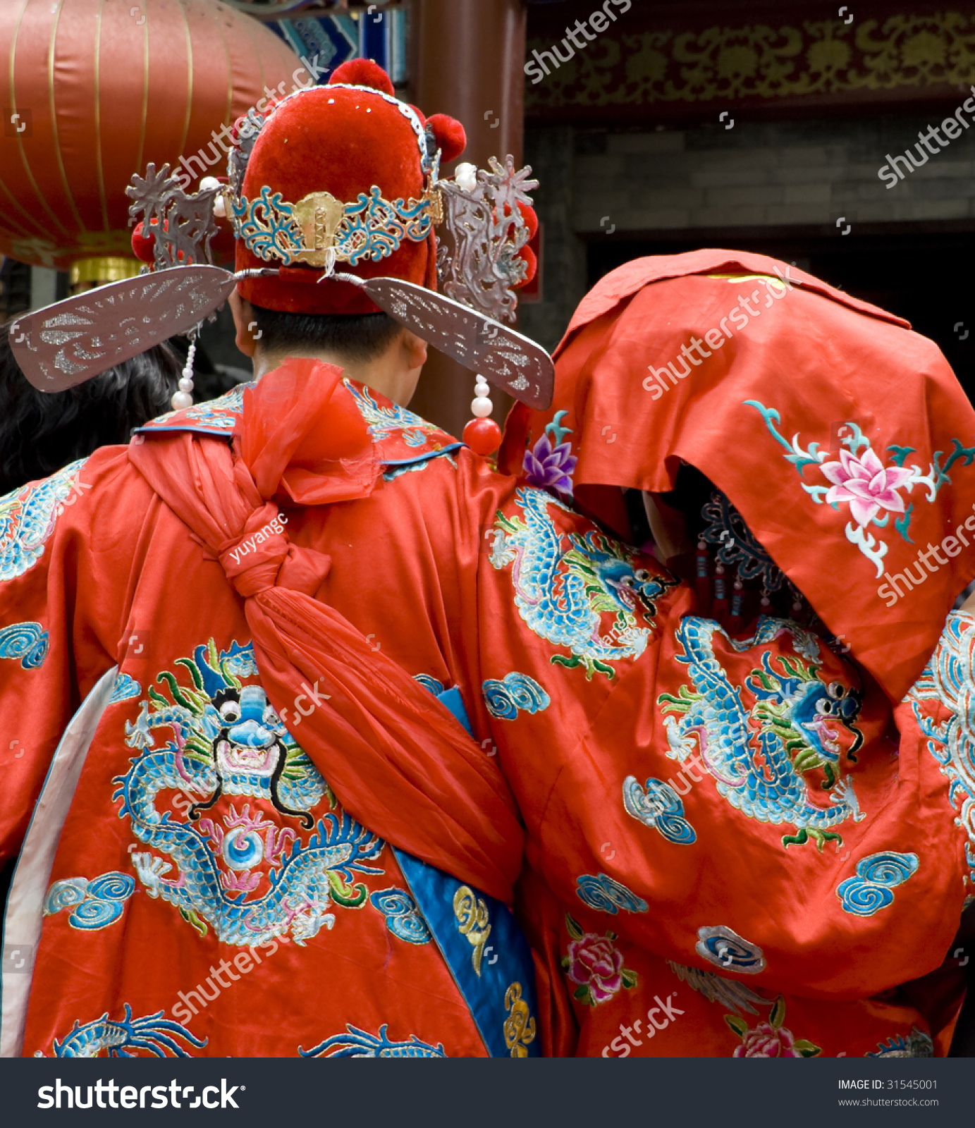 Bride And Groom At Chinese Traditional Wedding Stock Photo