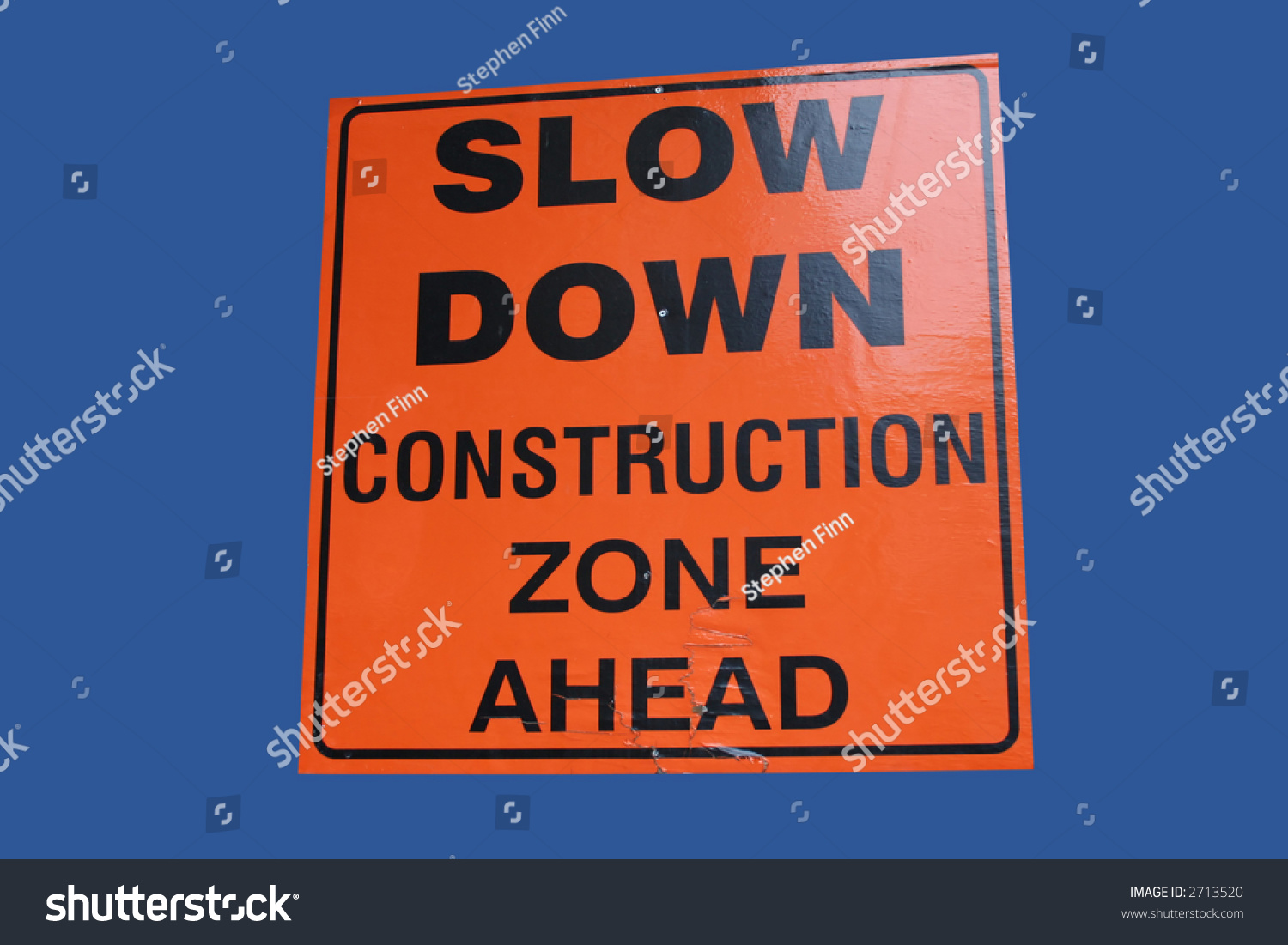 Bright Orange Slow Down Construction Zone Stock Photo 2713520