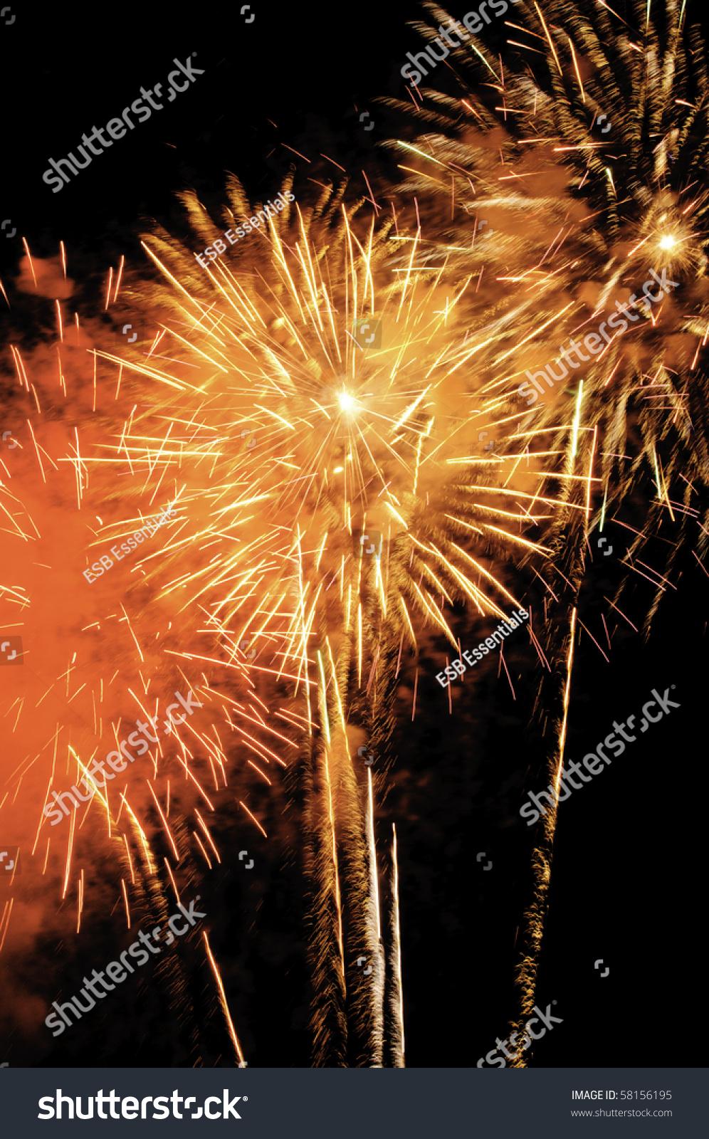 Bright Sparks Flying Everywhere During Fireworks Finale Stock Photo