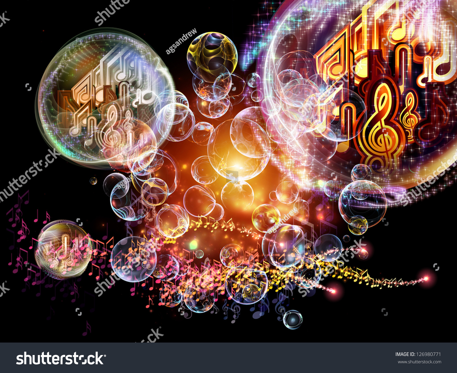 Bubble Symphony Series. Abstract Arrangement Of Musical Notes, Fractal ...