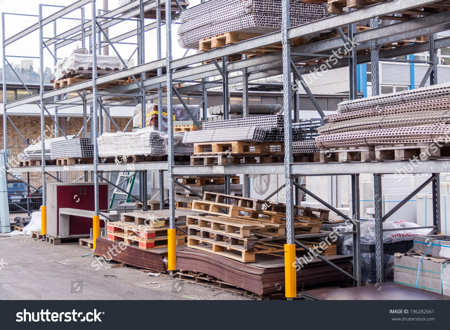 Building And Construction Materials For Sale Stored On Metal Shelves