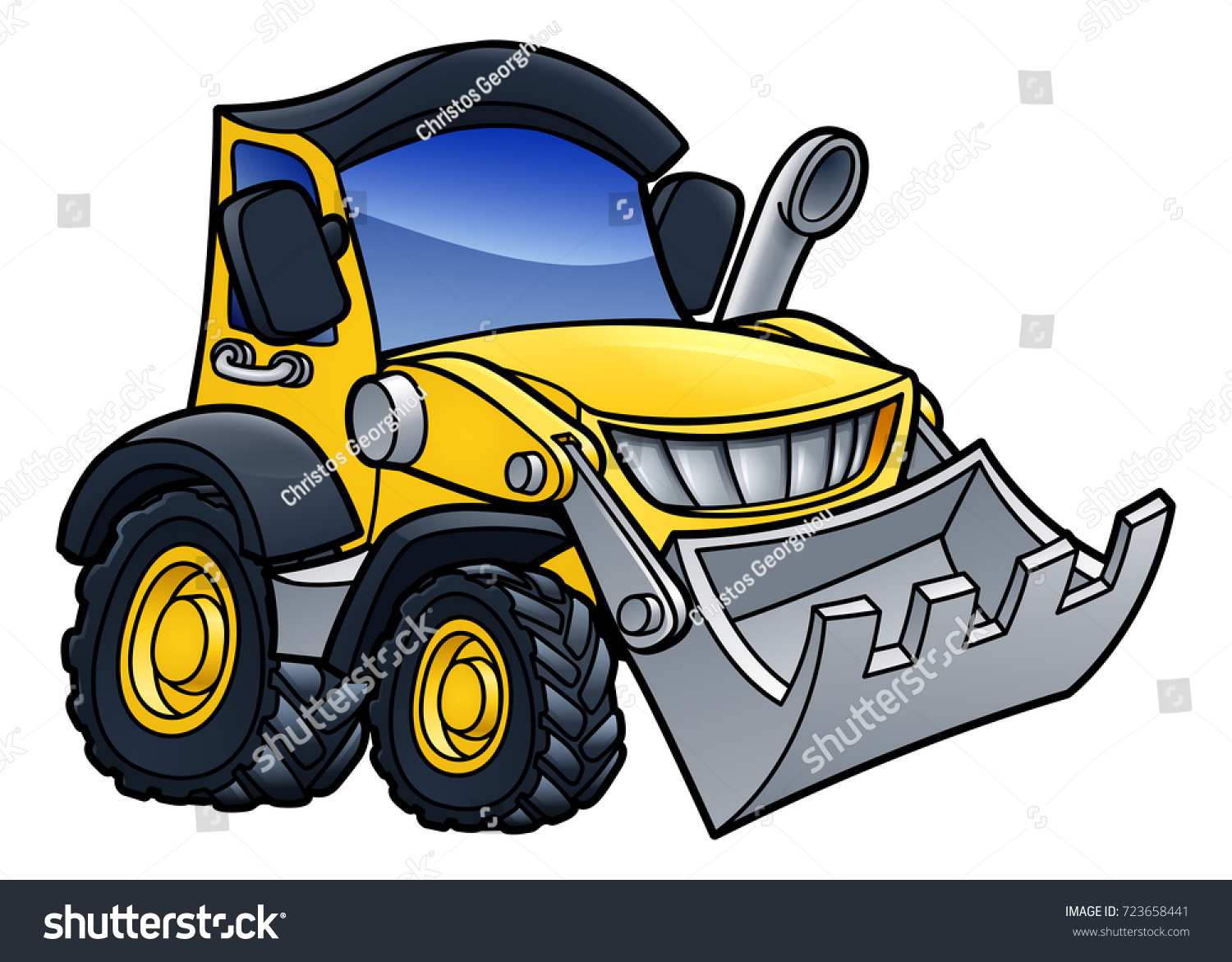 Bulldozer Digger Construction Vehicle Cartoon Illustration Stock