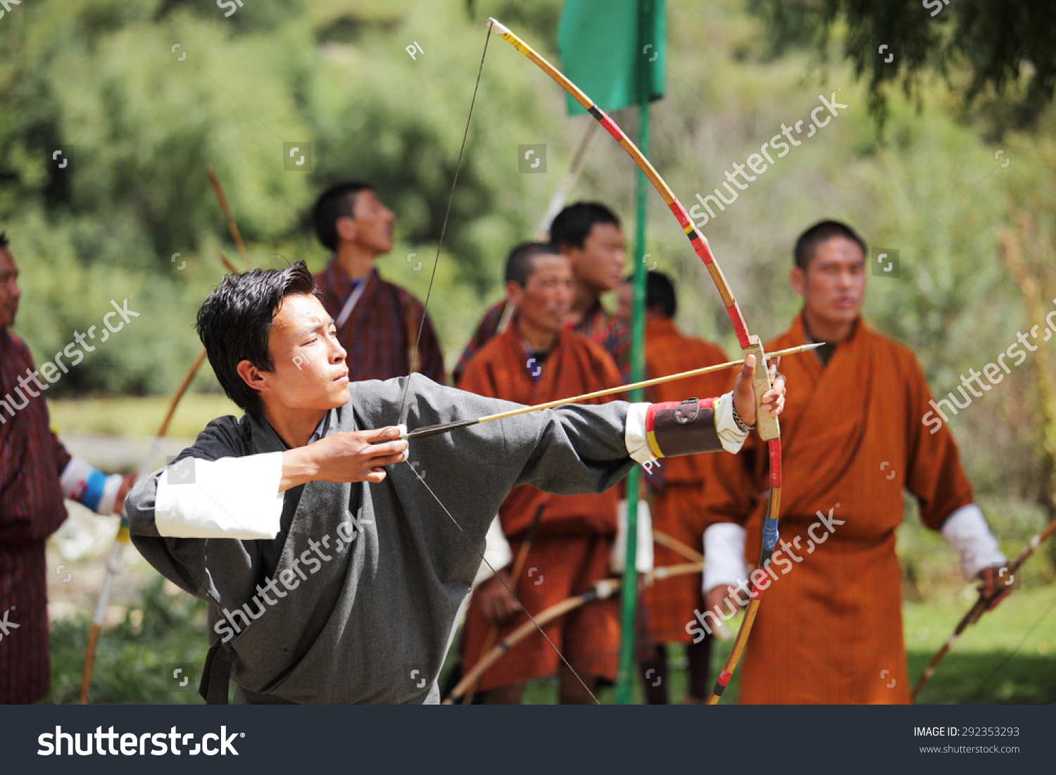 Bumthang, Bhutan - October 5, 2010: A Group Of Bhutanese Men Compete In 