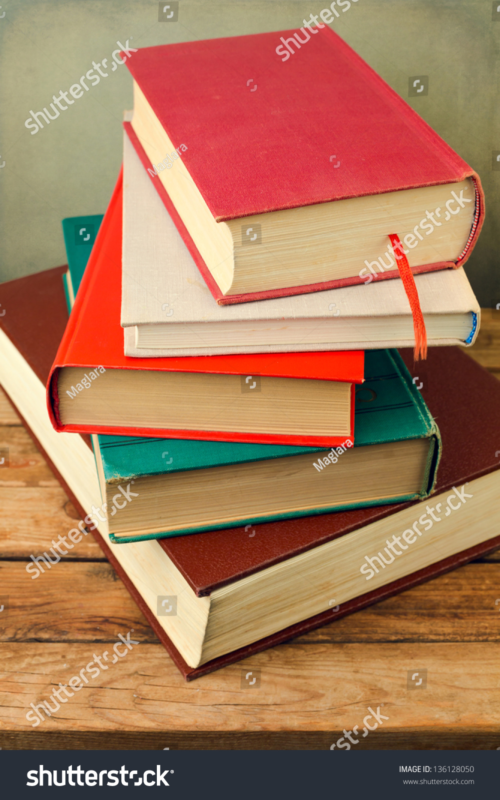 Bunch Of Books On Wooden Table Stock Photo 136128050 Shutterstock