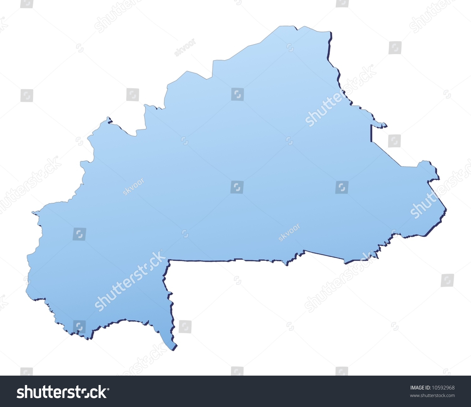 Burkina Faso Light Blue Map With Shadow Burkina Faso Map Filled Light Blue Stock Illustration