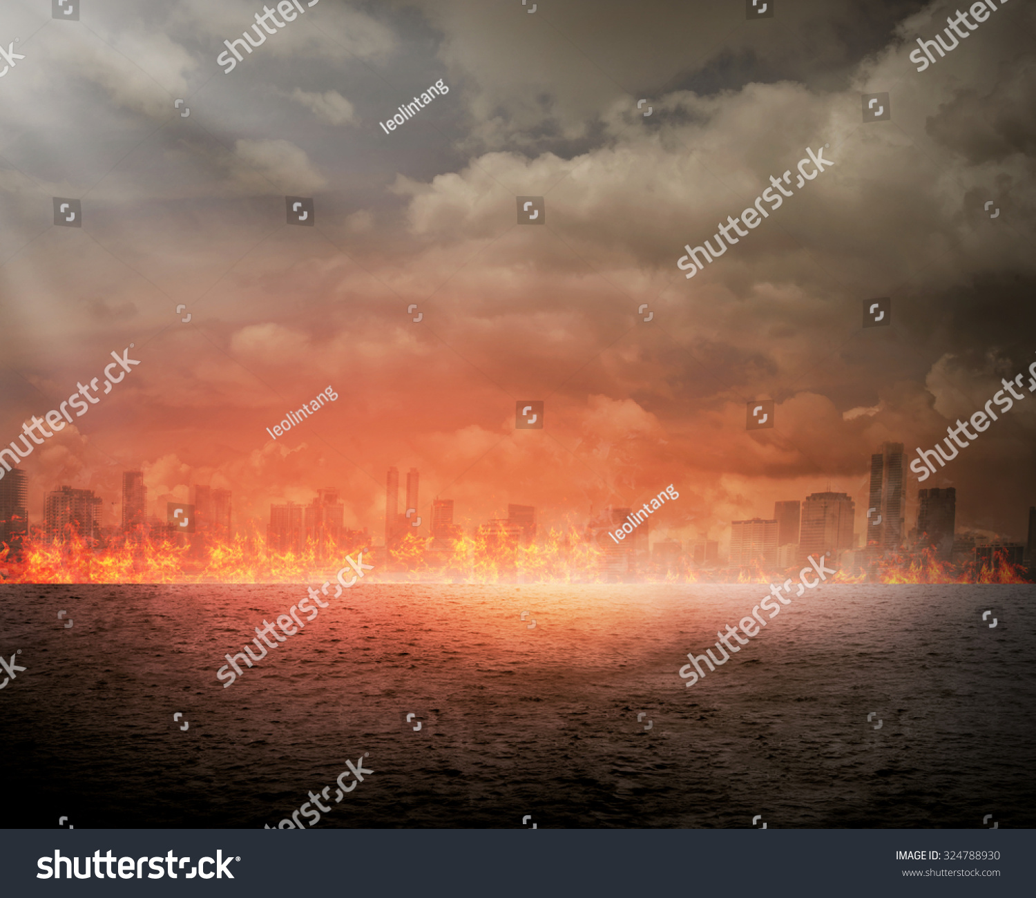 Burning city Disaster concept You can put your design on the city Burning city Disaster concept You can put your design on the city
