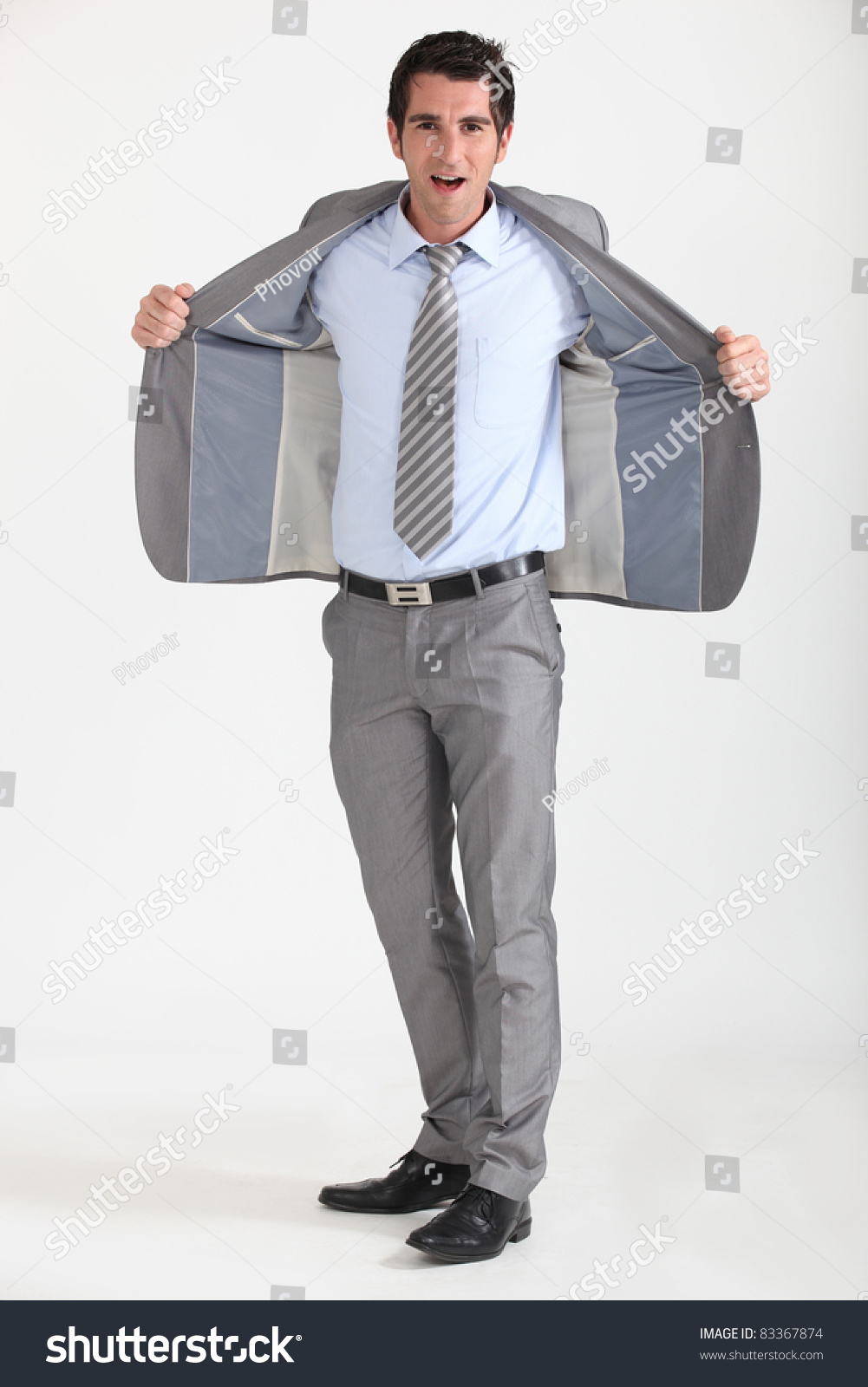 Businessman Holding Jacket Open Stock Photo 83367874 Shutterstock