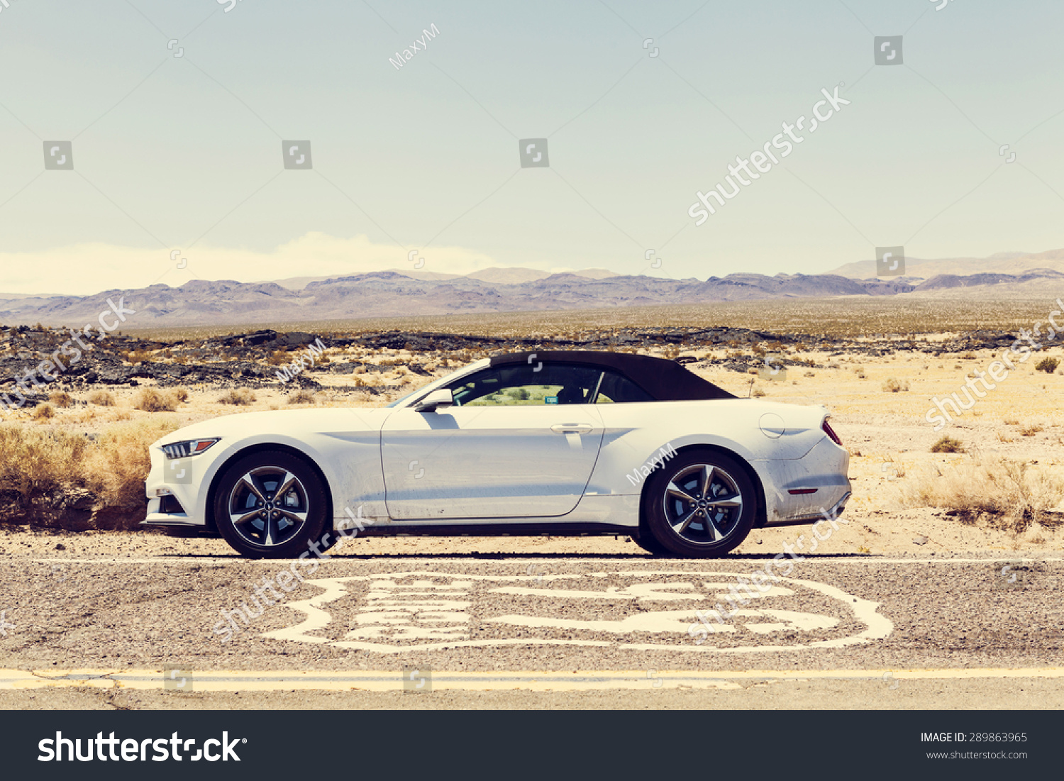 CALIFORNIA USA JUNE 19 2015 Photo of a sixth generation Ford Mustang 2015 at Route 66 California USA CALIFORNIA USA JUNE 19 2015 Photo of a sixth generation Ford Mustang 2015 at Route 66 California USA