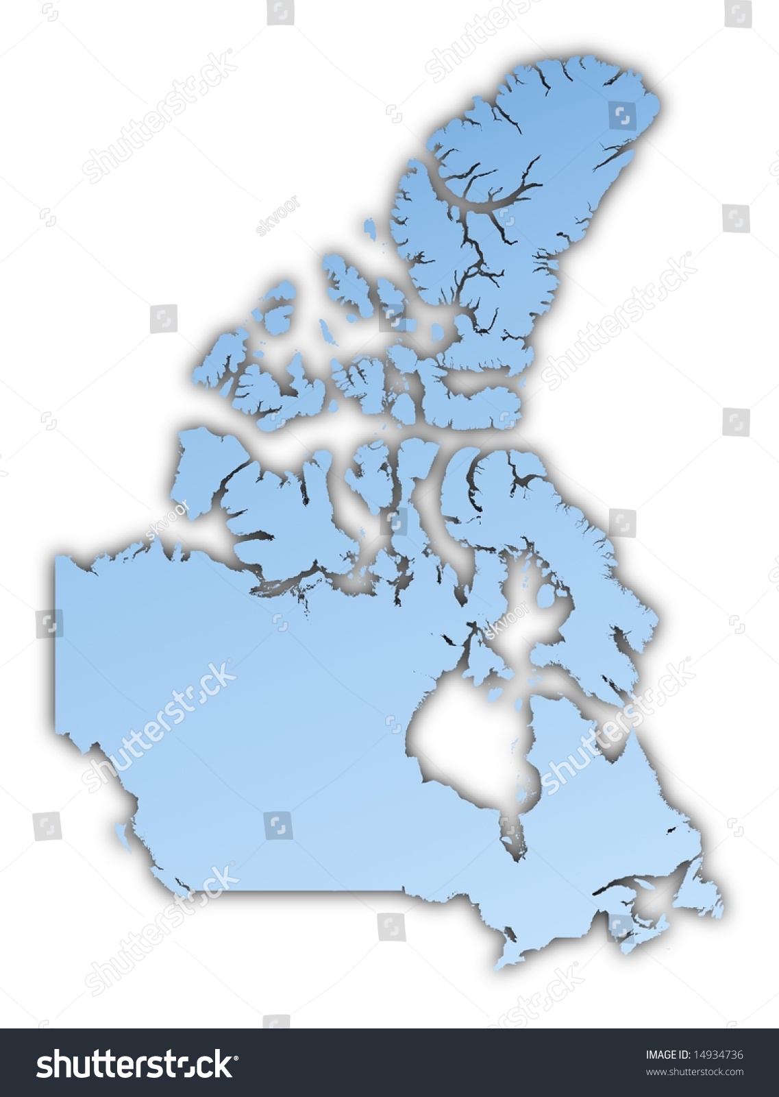 Canada Map Light Blue Map With Shadow. High Resolution. Mercator