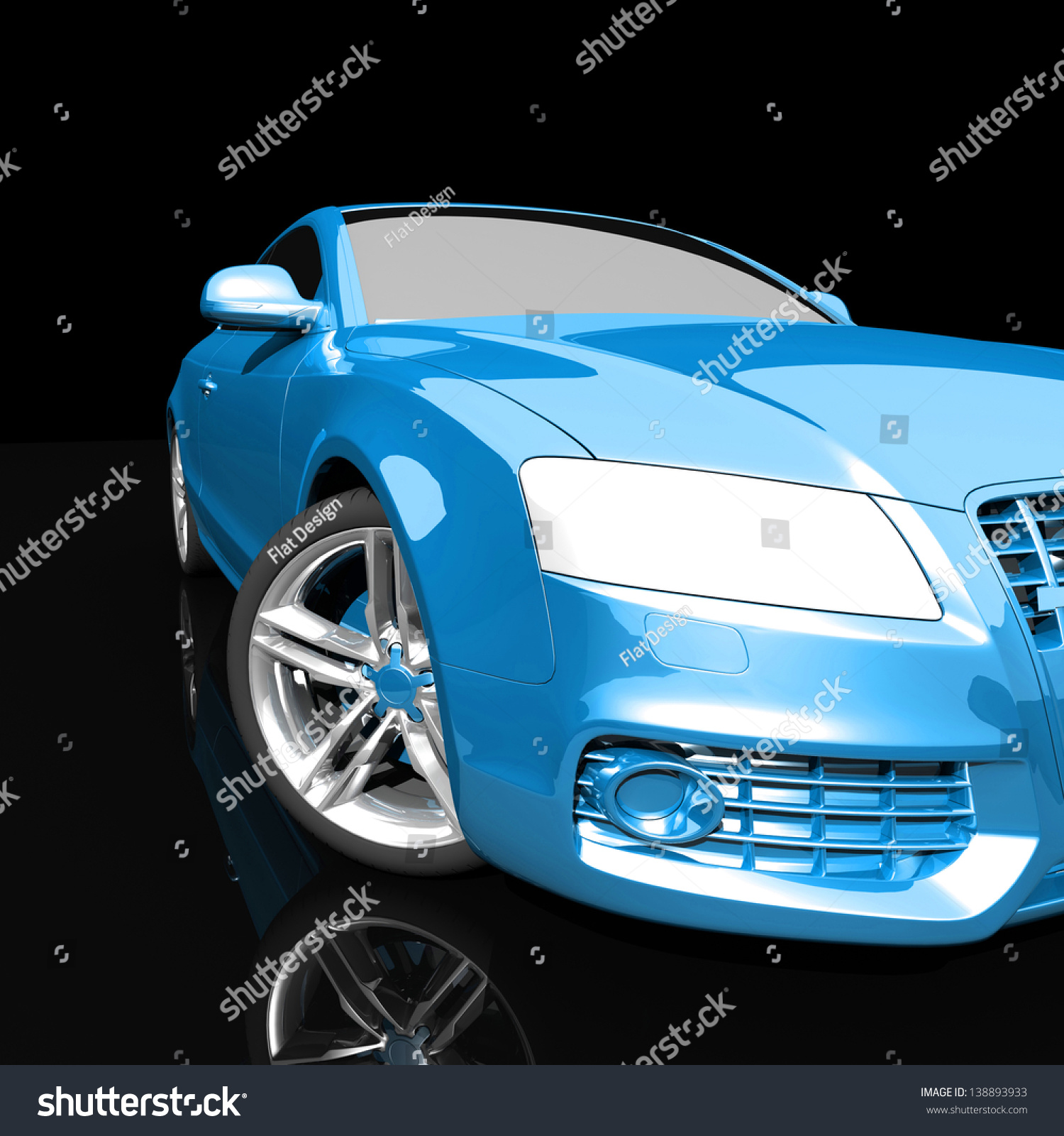car blue color on a dark background. with shiny paint and lights car blue color on a dark background. with shiny paint and lights