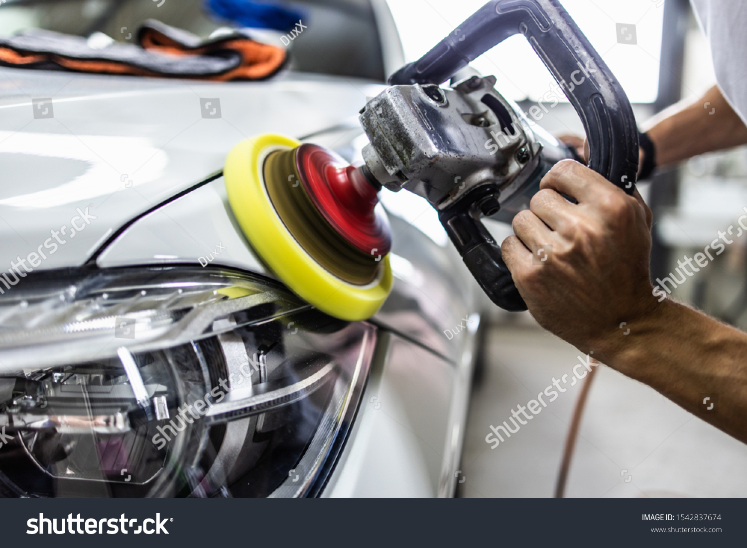 Car Detailing Hands Orbital Polisher Auto Stock Photo