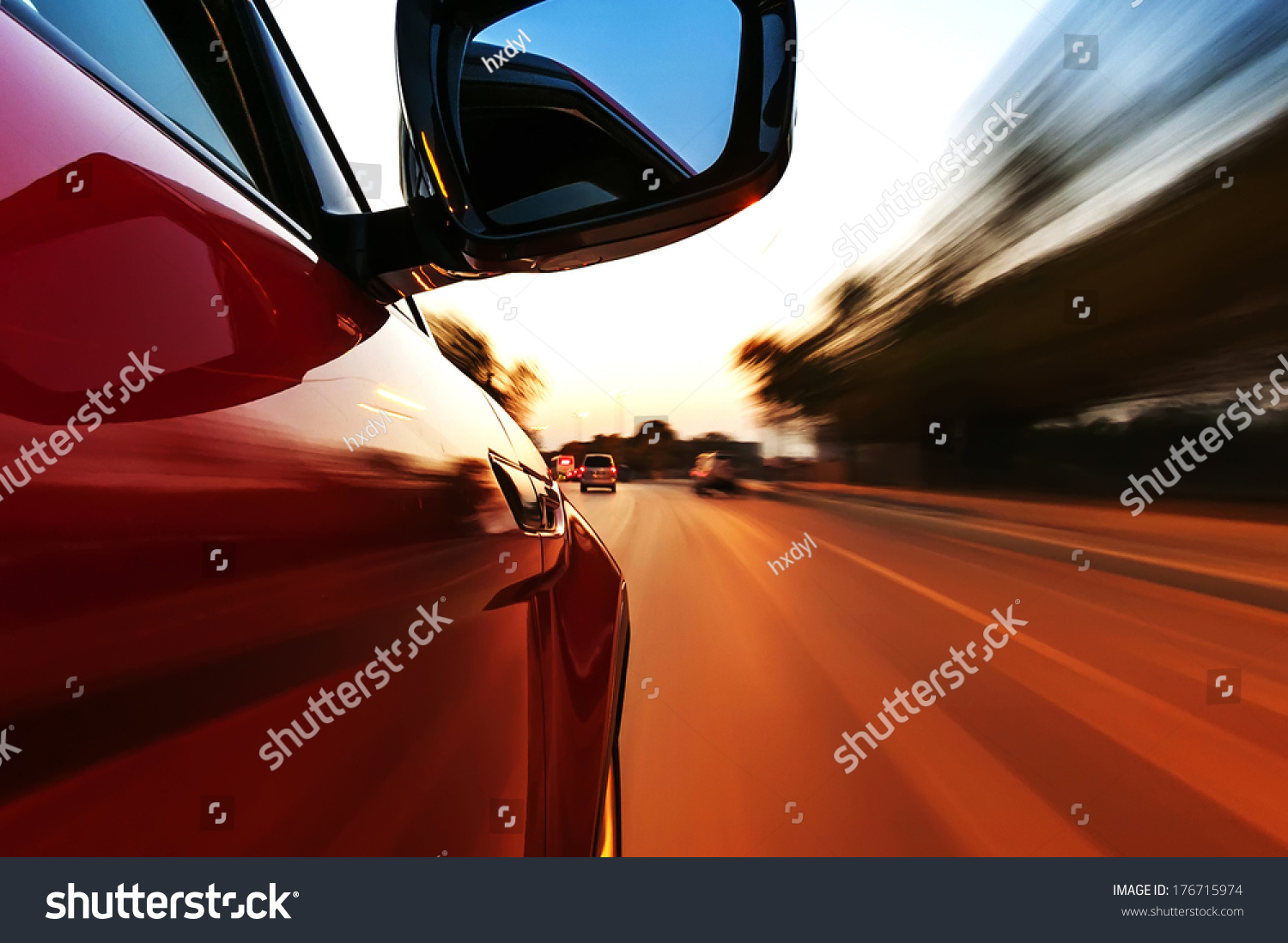 Car On The Road With Motion Blur Background. Stock Photo ...