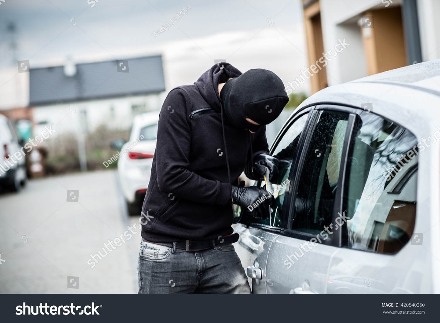 Car Thief Trying Break Into Car Stock Photo 420540250