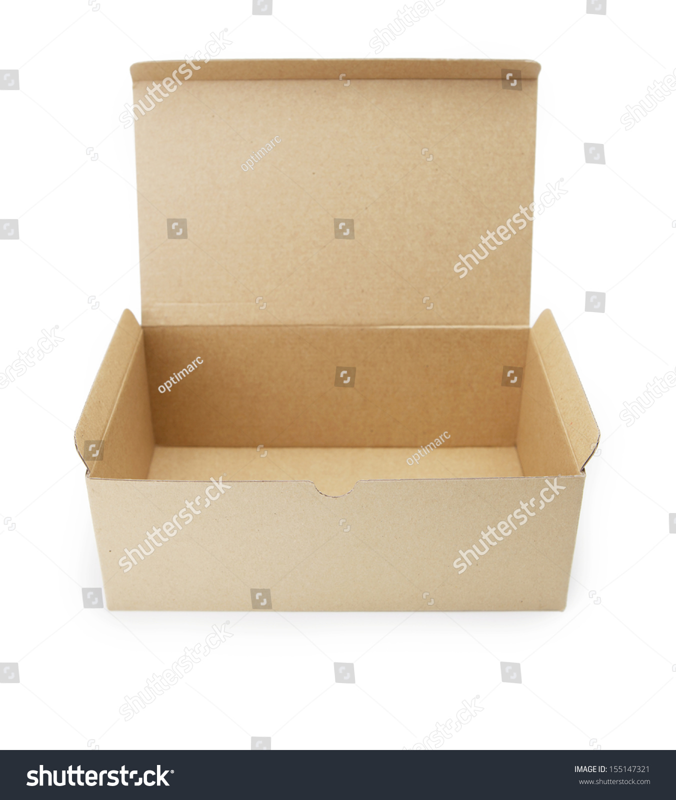 Cardboard Box With Flip Open Lid Lid Open Isolated On White Stock