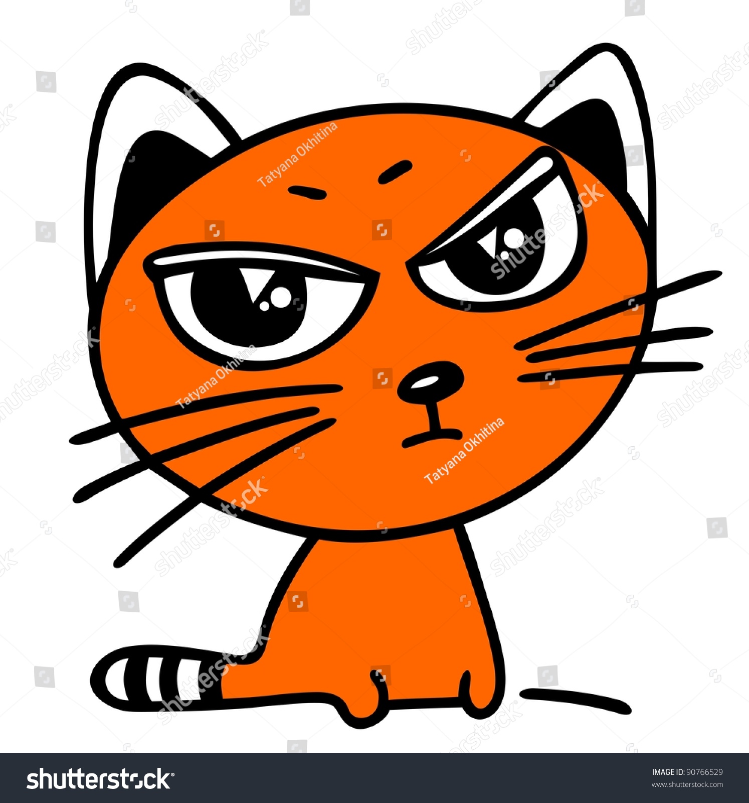 Cartoon Angry Cat Isolated On A White Background. Stock Photo 90766529