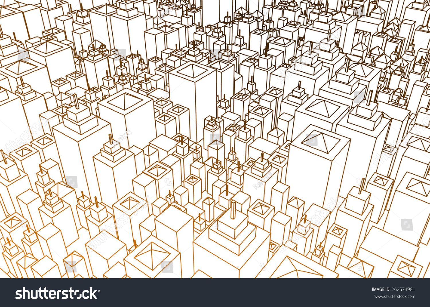 Cartoon Buildings Abstract Background With Lines Only Stock Photo