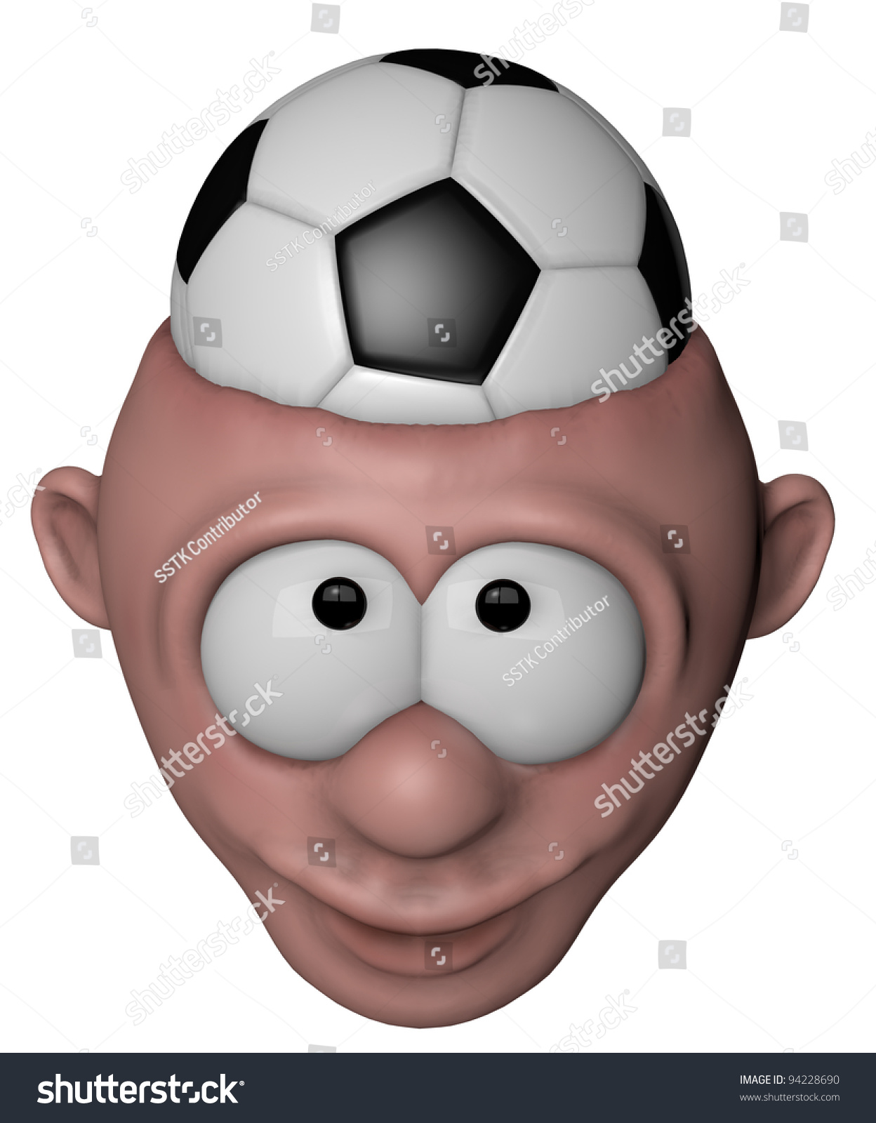 Cartoon Character With Soccer Ball In His Head - 3d Illustration