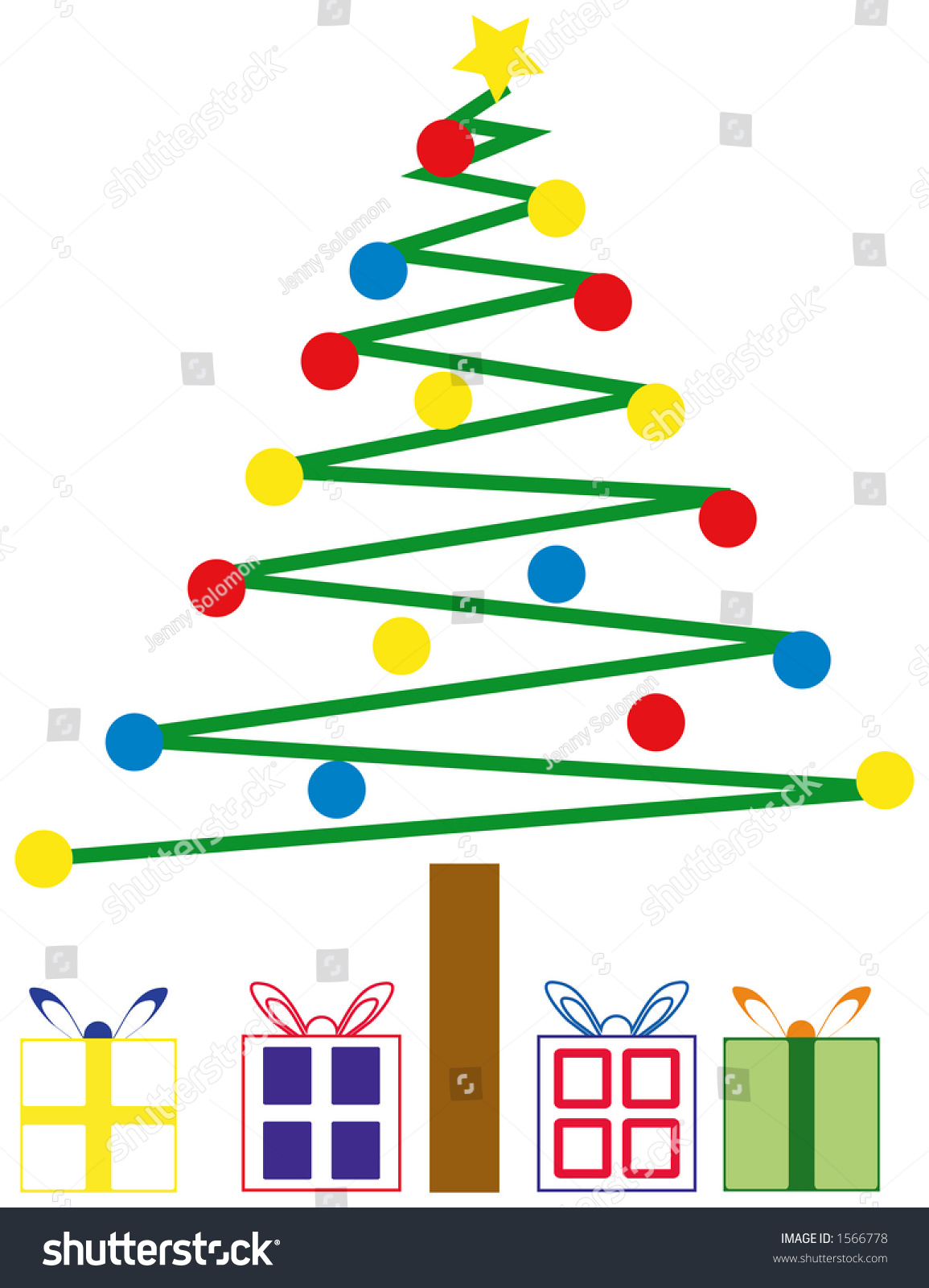 Cartoon Christmas Tree Presents Stock Photo 1566778 - Shutterstock