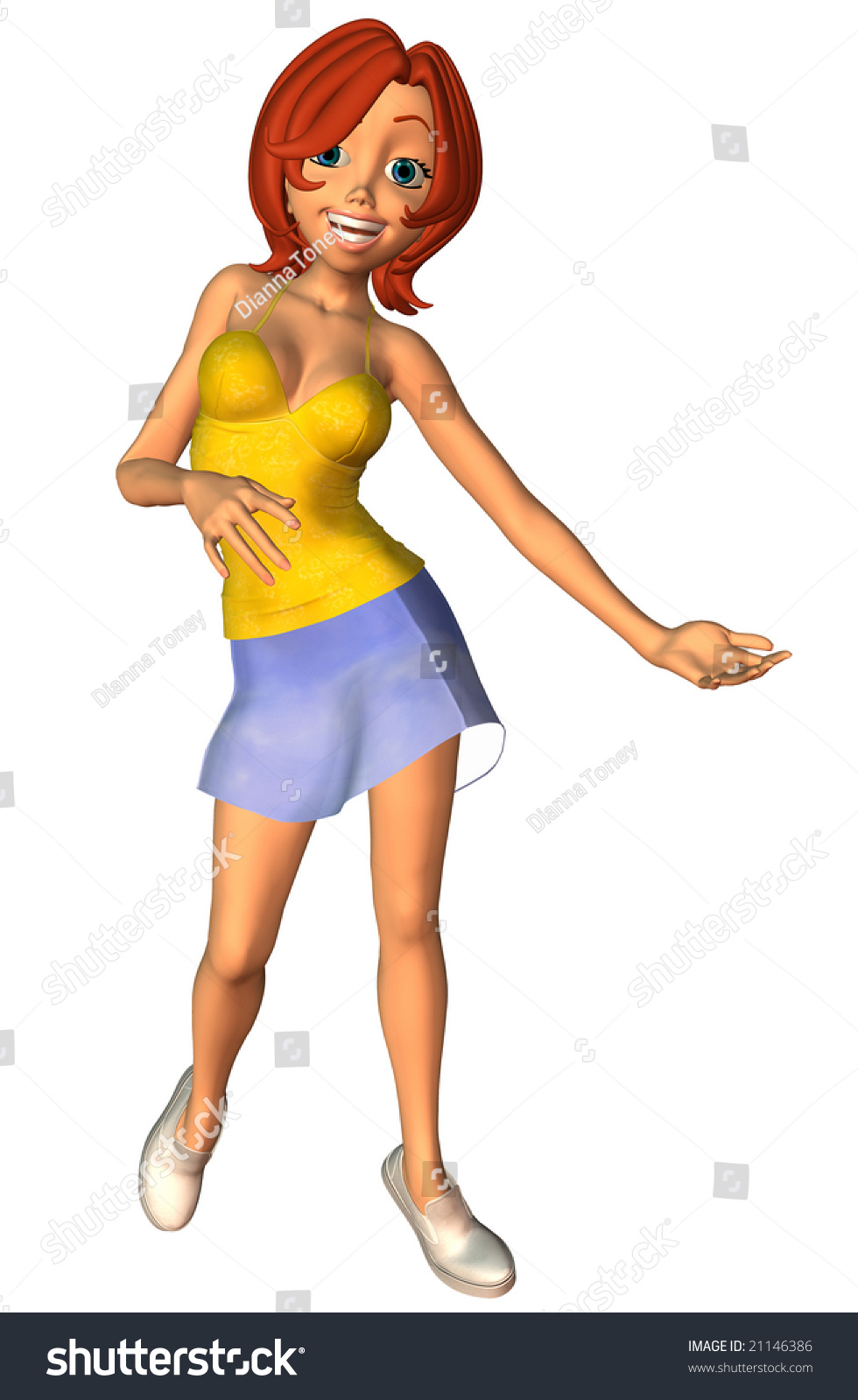 Cartoon Girl Holding Hand Out Call Stock Illustration 21146386