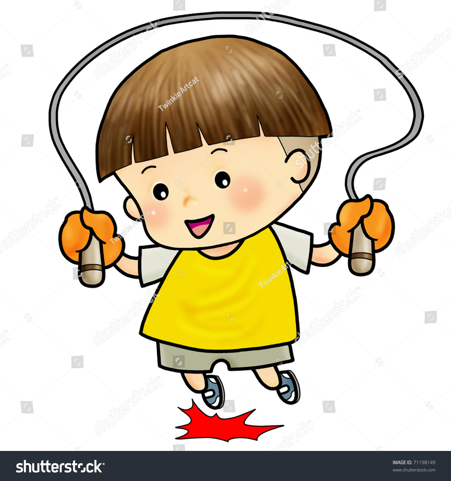 Cartoon Illustration Cute Boy Jump Skipping Stock Illustration 71198149