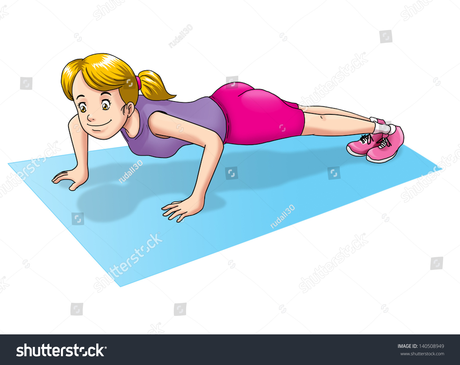 Cartoon Illustration Of A Woman Doing Push Up - 140508949 : Shutterstock