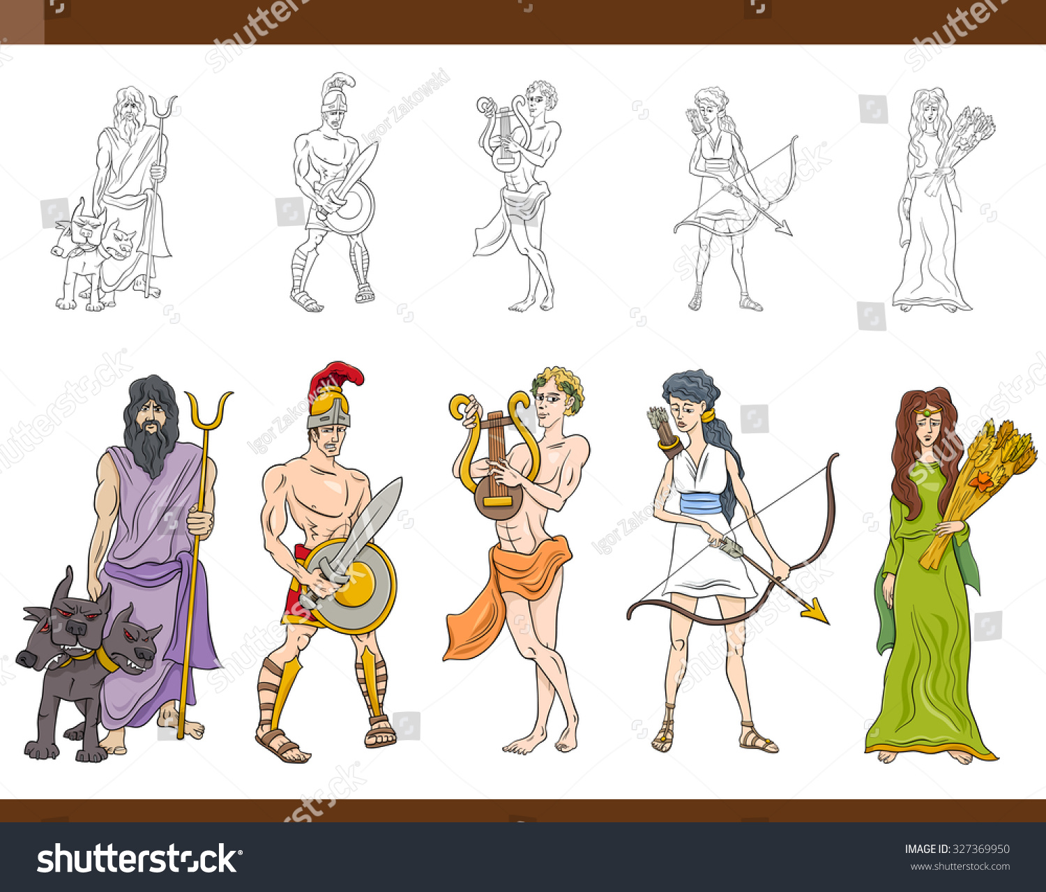 Cartoon Illustration Mythological Greek Gods Goddesses Stock