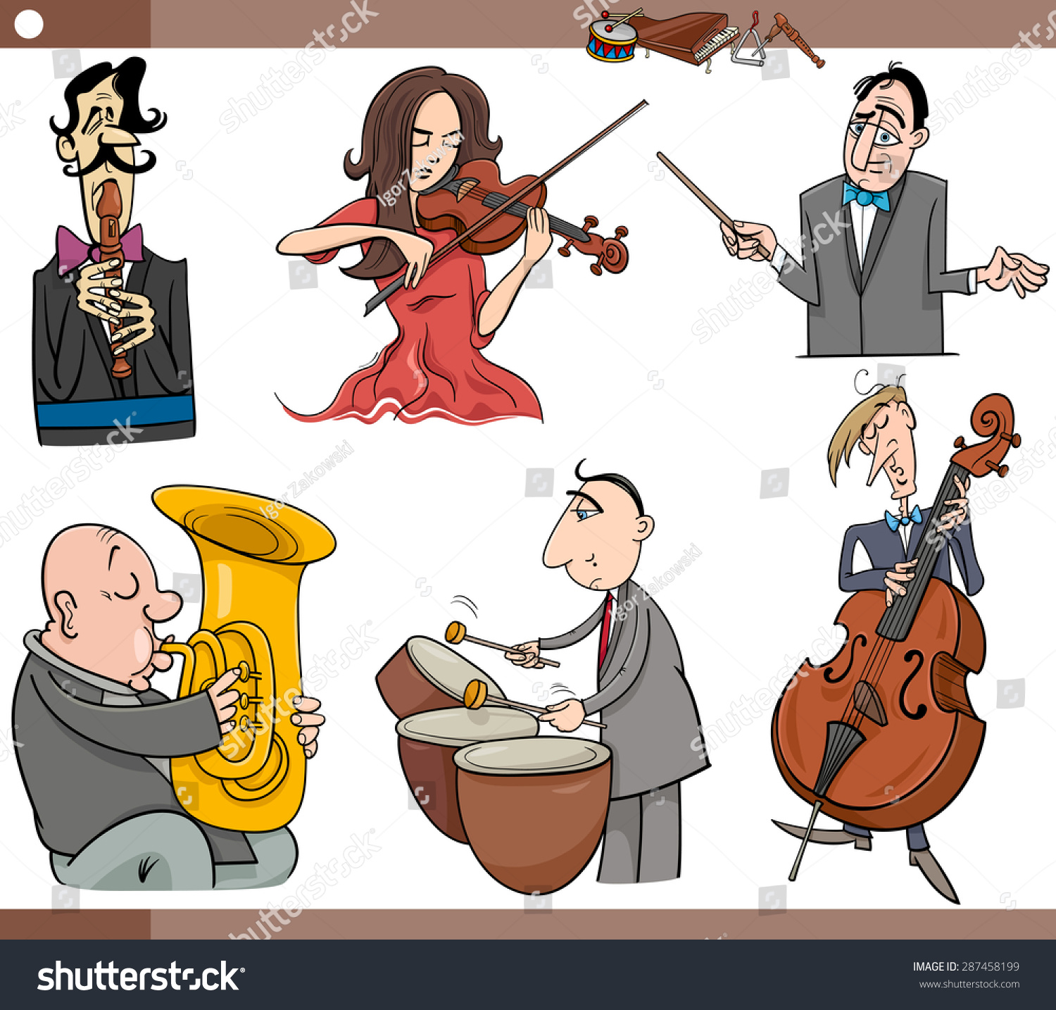 Cartoon Illustration Set Musicians Characters Playing Stock