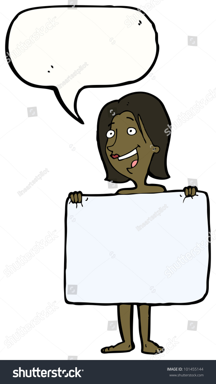 Cartoon Naked Woman Hiding Behind Towel Stock Photo 101455144