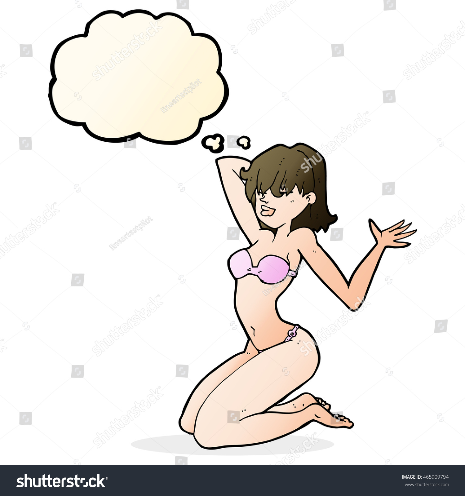 Cartoon Sexy Bikini Girl Thought Bubble Stock Illustration 465909794