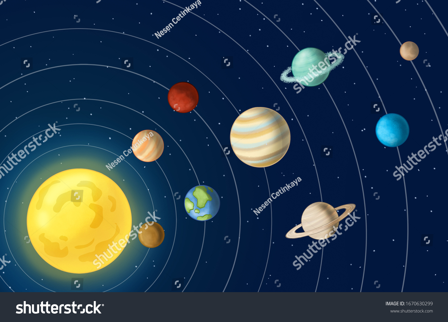 Cartoon Solar System Planets Signed Names Stock Illustration