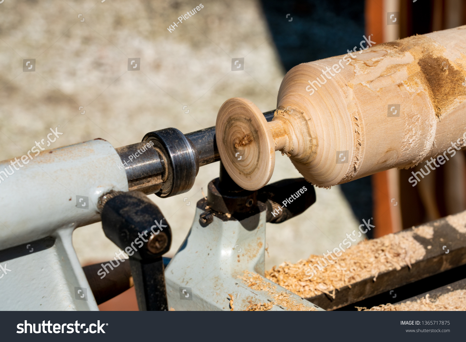 Carving Banister Pillar Woodturning Lathe Stock Photo