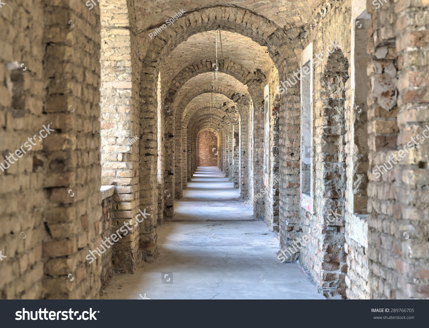 Castle Tunnel With A Series Of Arches In The Ruined Bastion Fortress In