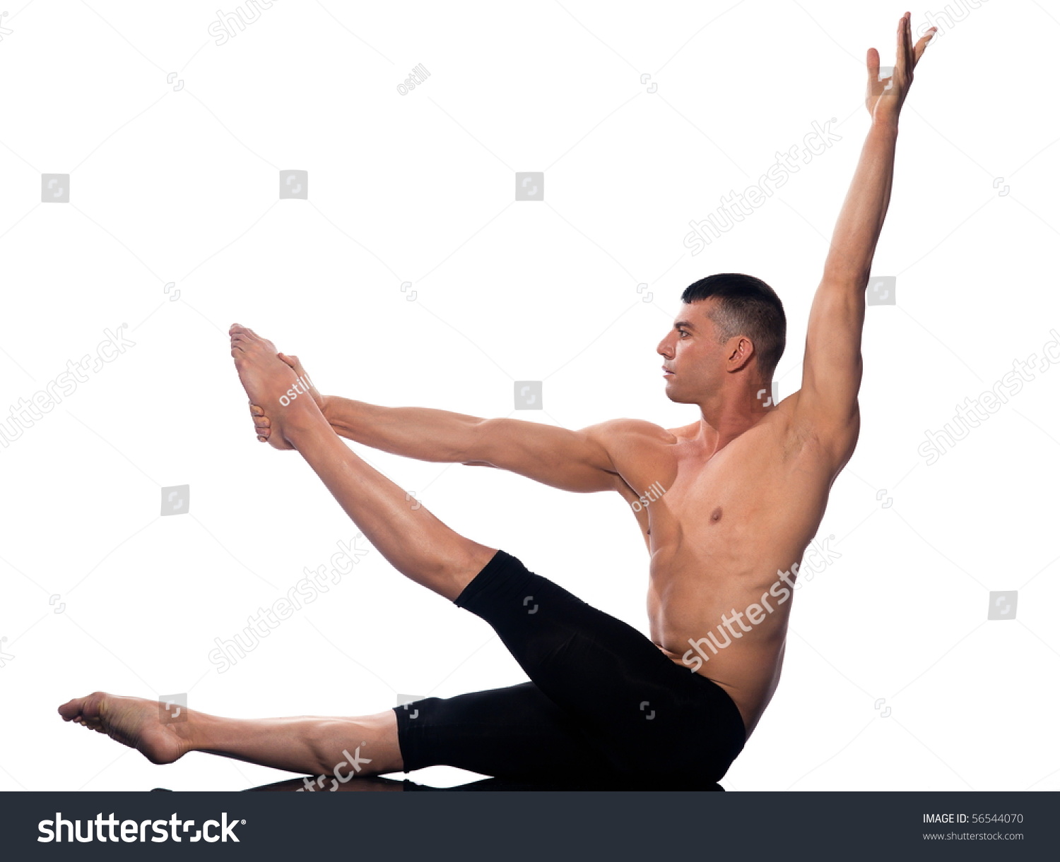 Caucasian Man Gymnastic Aerobic Posture Isolated Studio On White 