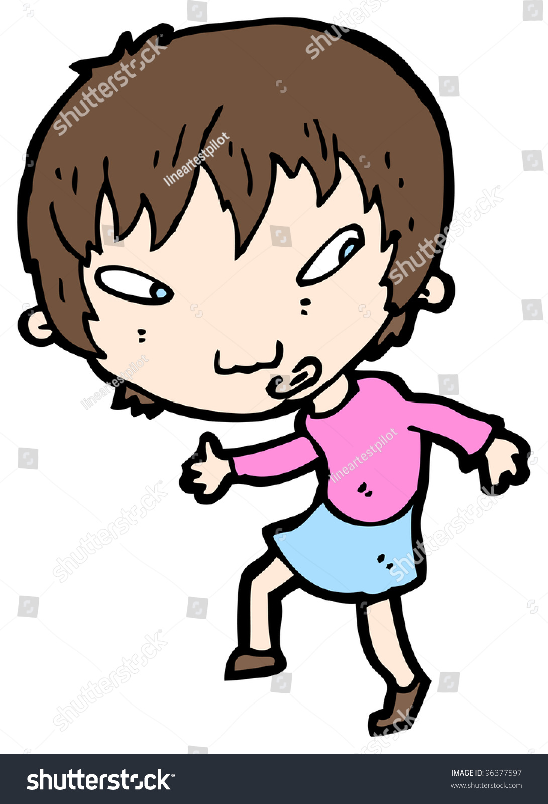 Cautious Girl Tiptoeing Cartoon Stock Photo 96377597 : Shutterstock