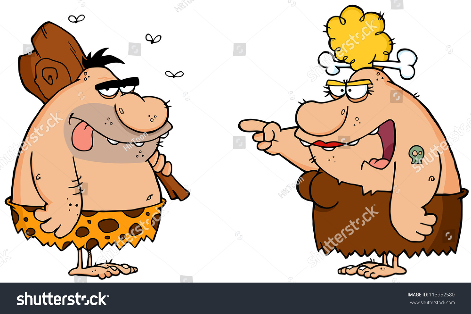 Caveman And Angry Cavewoman Cartoon Characters. Raster Illustration ...