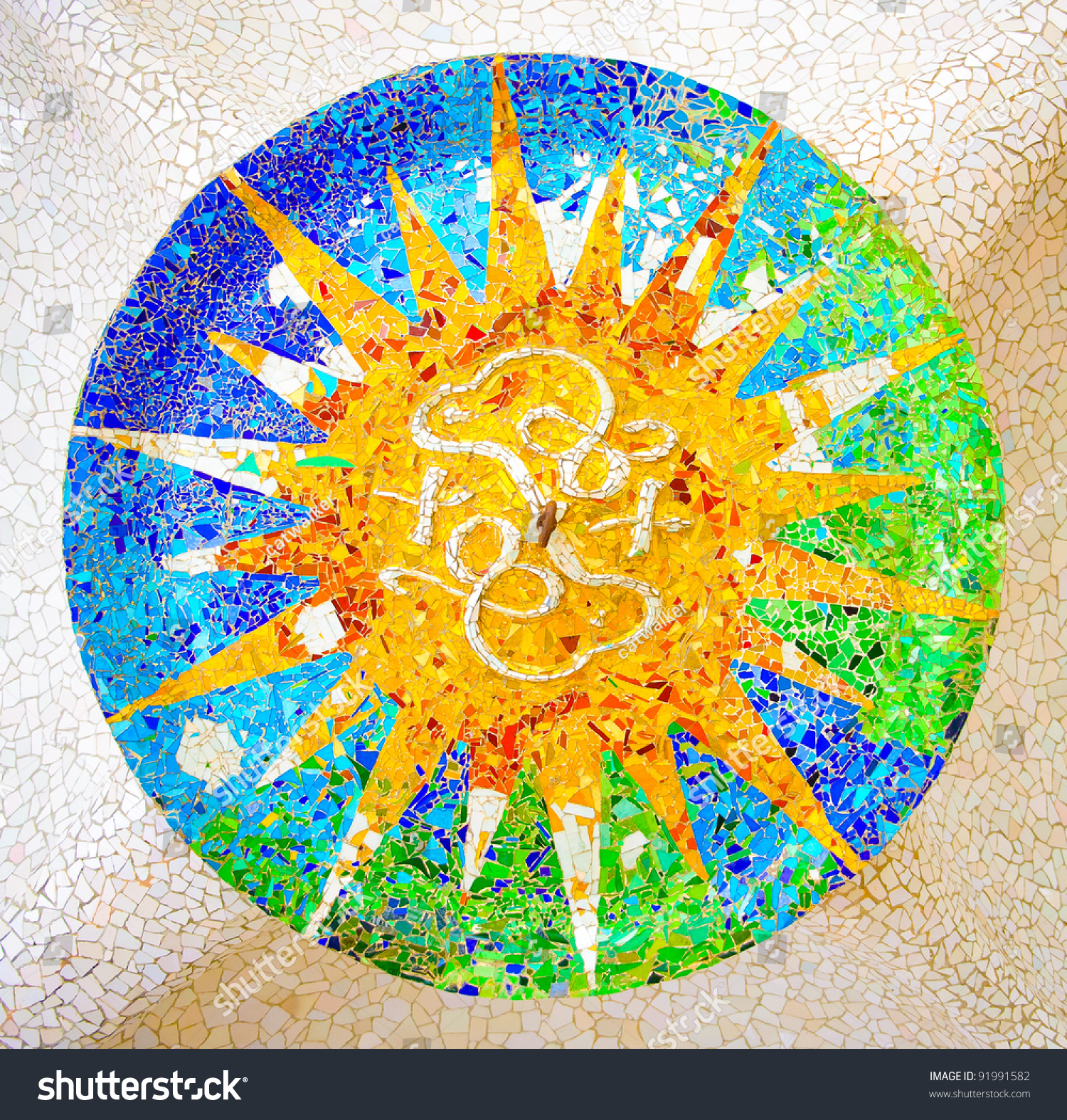 Ceiling Sun Mosaic Parc Guell Designed Stock Photo 91991582 - Shutterstock1500 x 1575