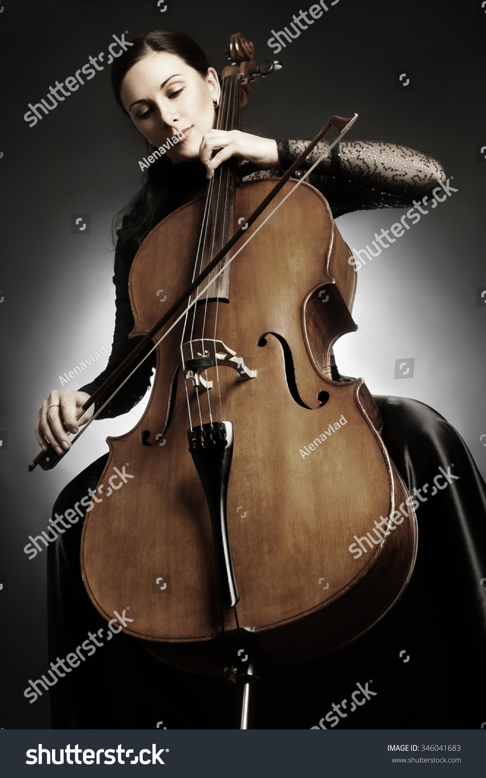 Cello Player Cellist Playing Music Instrument Stock Photo