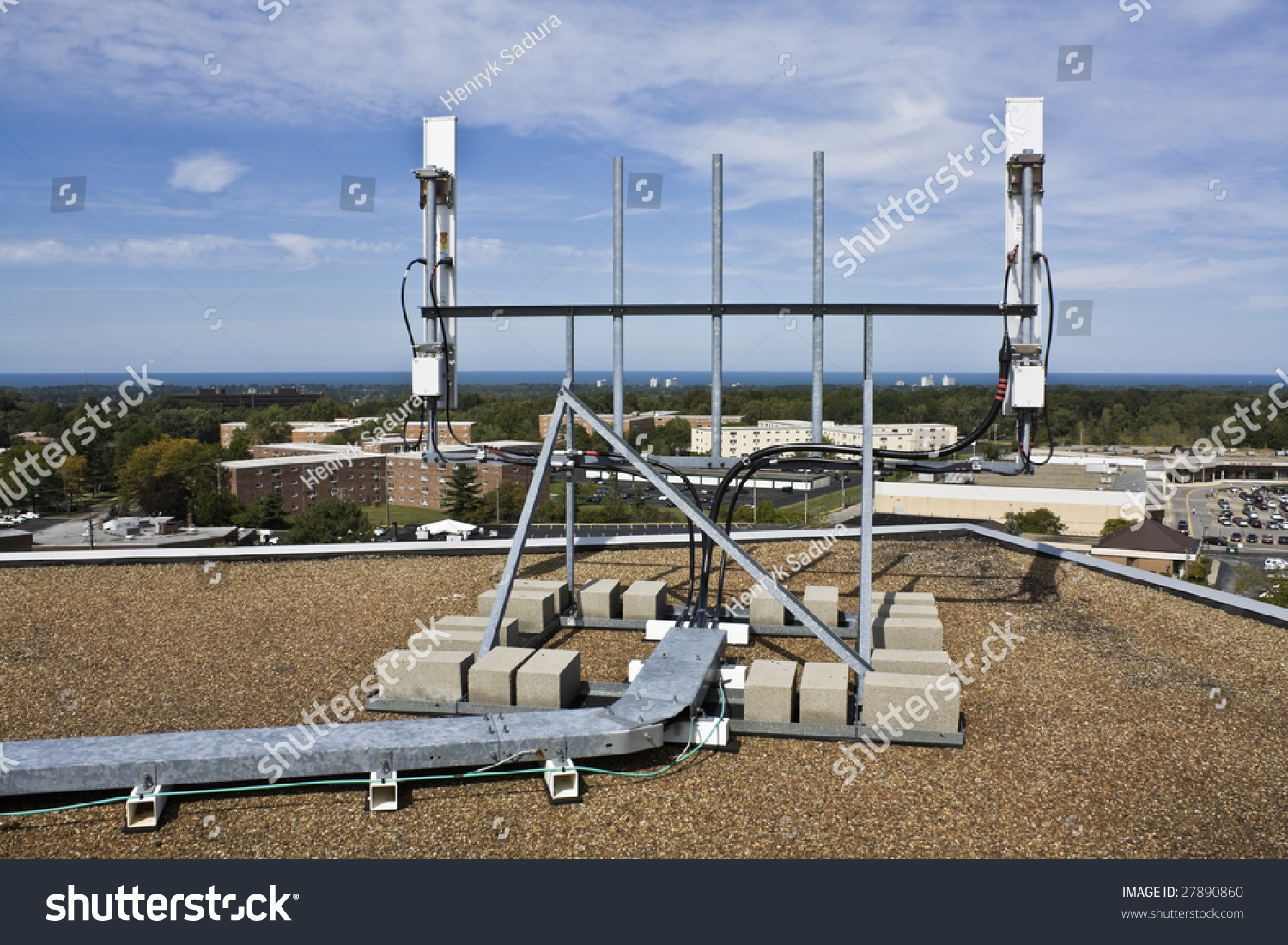 Cellular Antennas Installed On The Rooftop Stock Photo