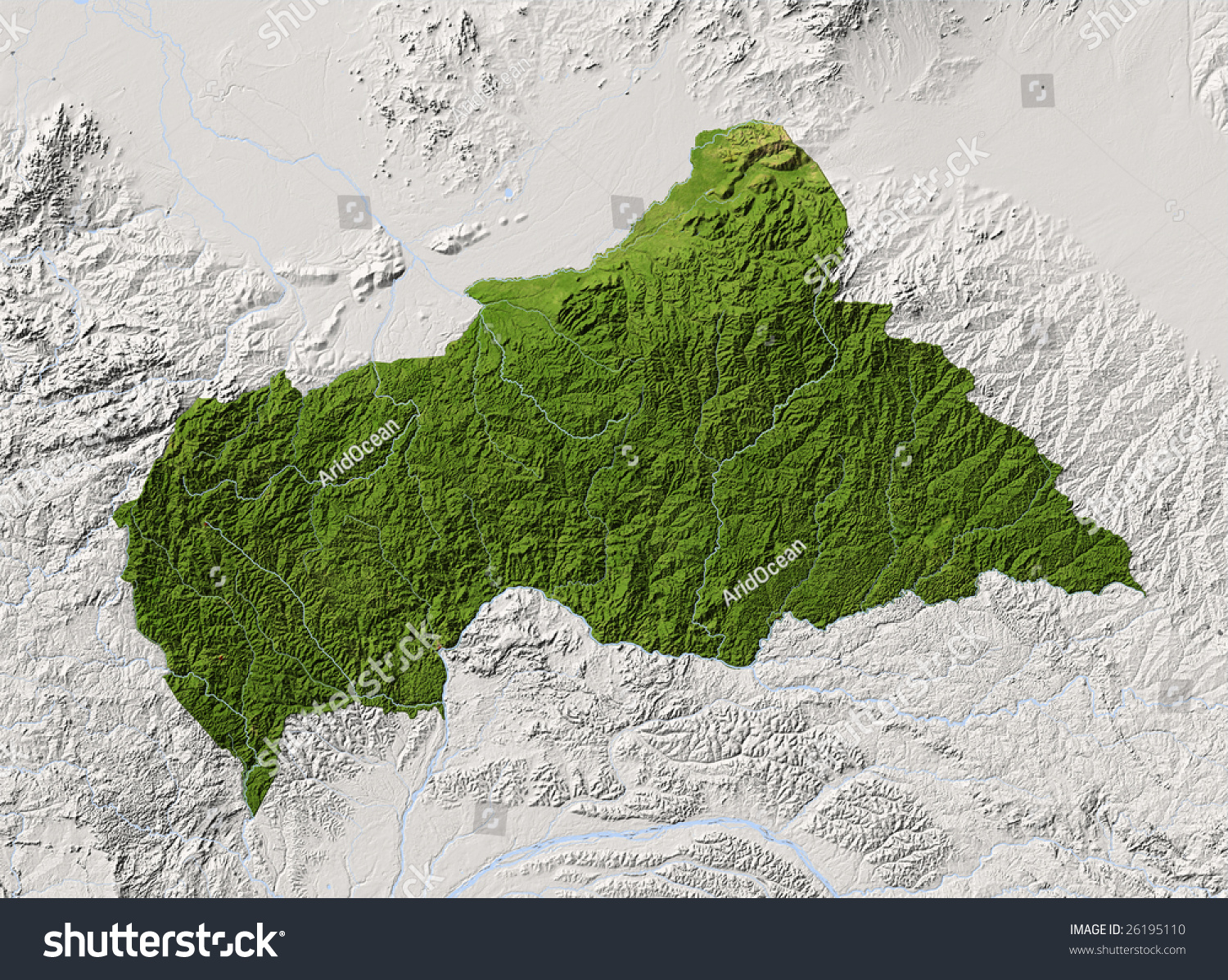 Central African Republic Shaded Relief Map Surrounding Territory