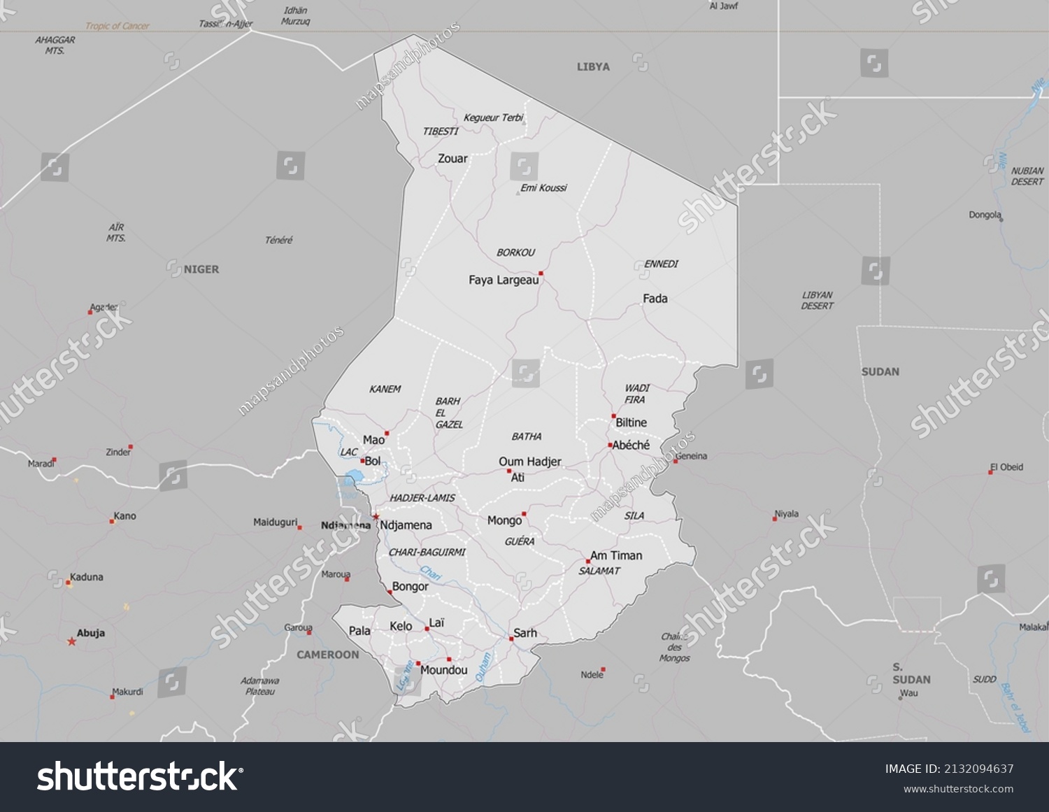 Chad Political Map Neighbors Capital National Stock Illustration